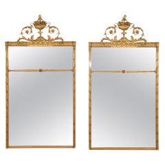 Fine Pair of Antique Giltwood and Gesso Directoire Wall Mirrors Circa 1920s