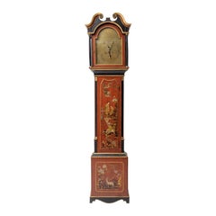 Used Red Longcase Clock with Chinoiserie Décor, sig. Alex Duncan, Elgin, 19th Century