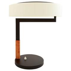 Kalmar Table Lamp, Leather Black Metal Opal Acrylic Glass, 1960s 11