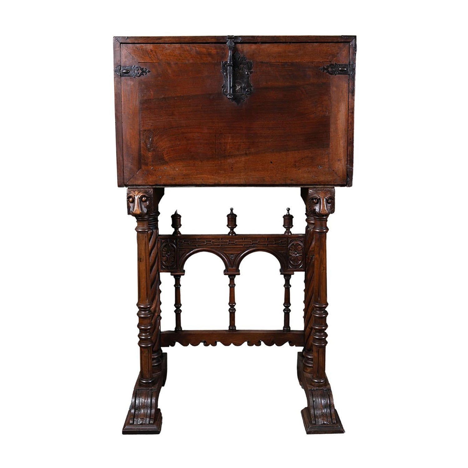 17th-Century Spanish Walnut Vargueno, Chest/Desk on stand