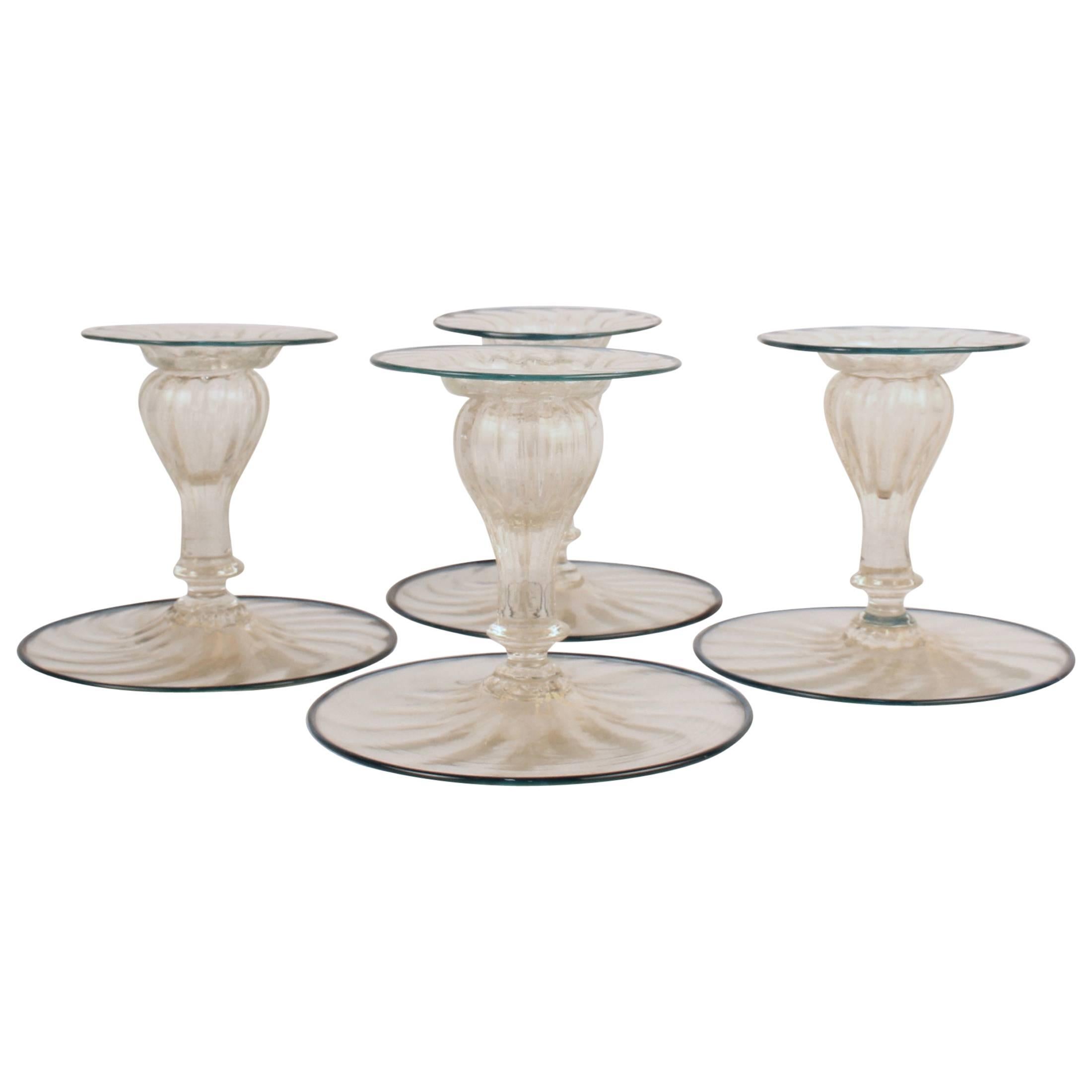 Set of Four Mid-Century Venetian Italian Glass Candlesticks