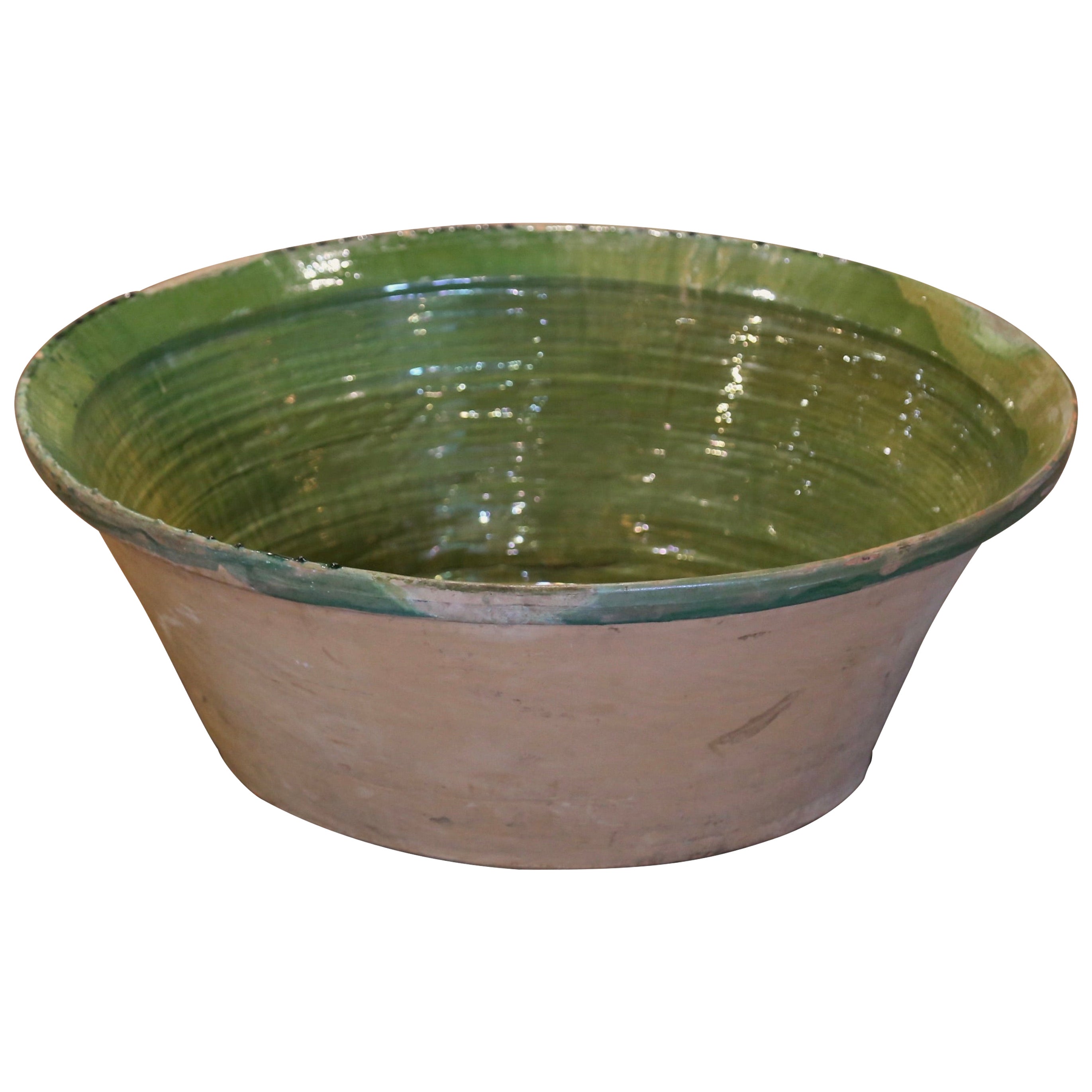 19th Century French Green Glazed Terracotta "Tian" Bowl from Provence
