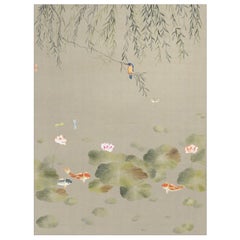 Alcedines Hand-painted Pearl Silk Mural