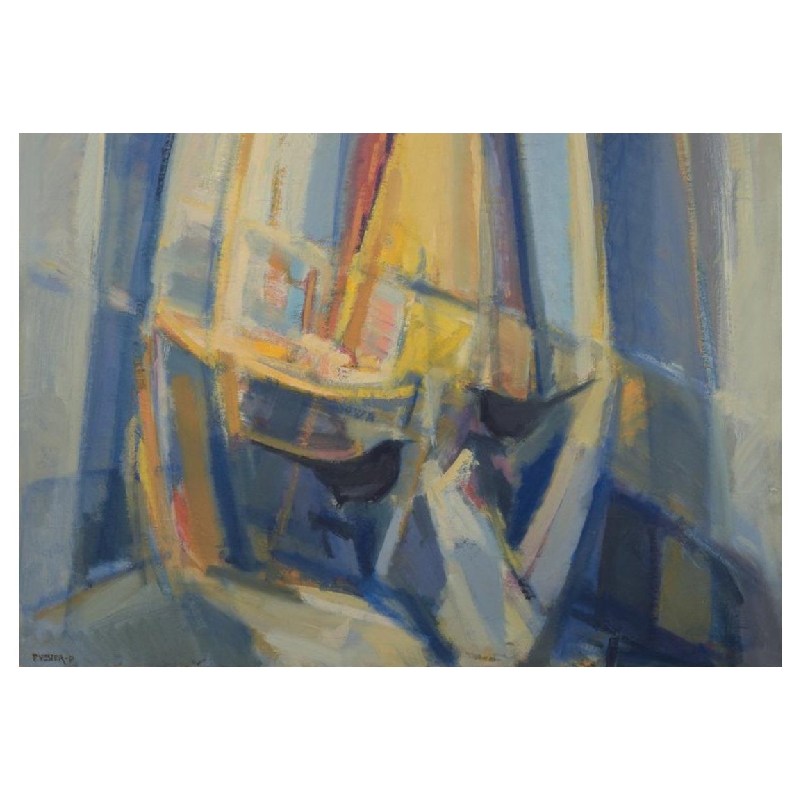 Frans Vester-Pedersen, Danish painter. Oil on canvas. Abstract composition.