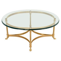 Labarge Hollywood Regency Brass and Glass Hooved Feet Cocktail Table, 1960s