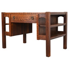 Lifetime Furniture Mission Oak Arts & Crafts Desk With Built-In Bookcases