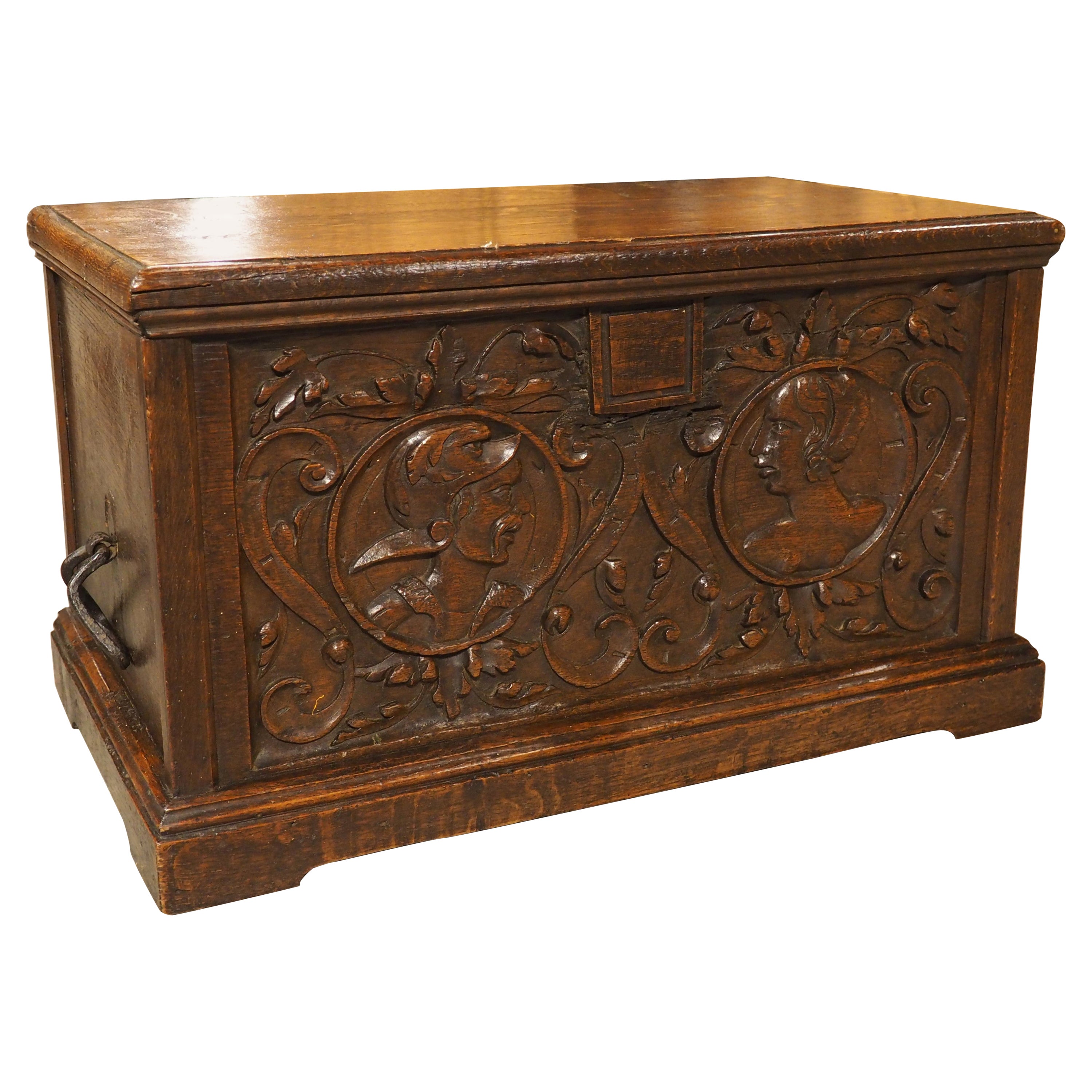 17th Century Northern France Wedding Chest in Carved Oak For Sale