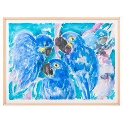 Hunt Slonem "Parrots" Watercolor on Paper, 1988