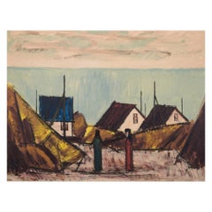 Peder Brøndum Sørensen. Öl auf Leinwand. „Houses by the Sea“. 1976