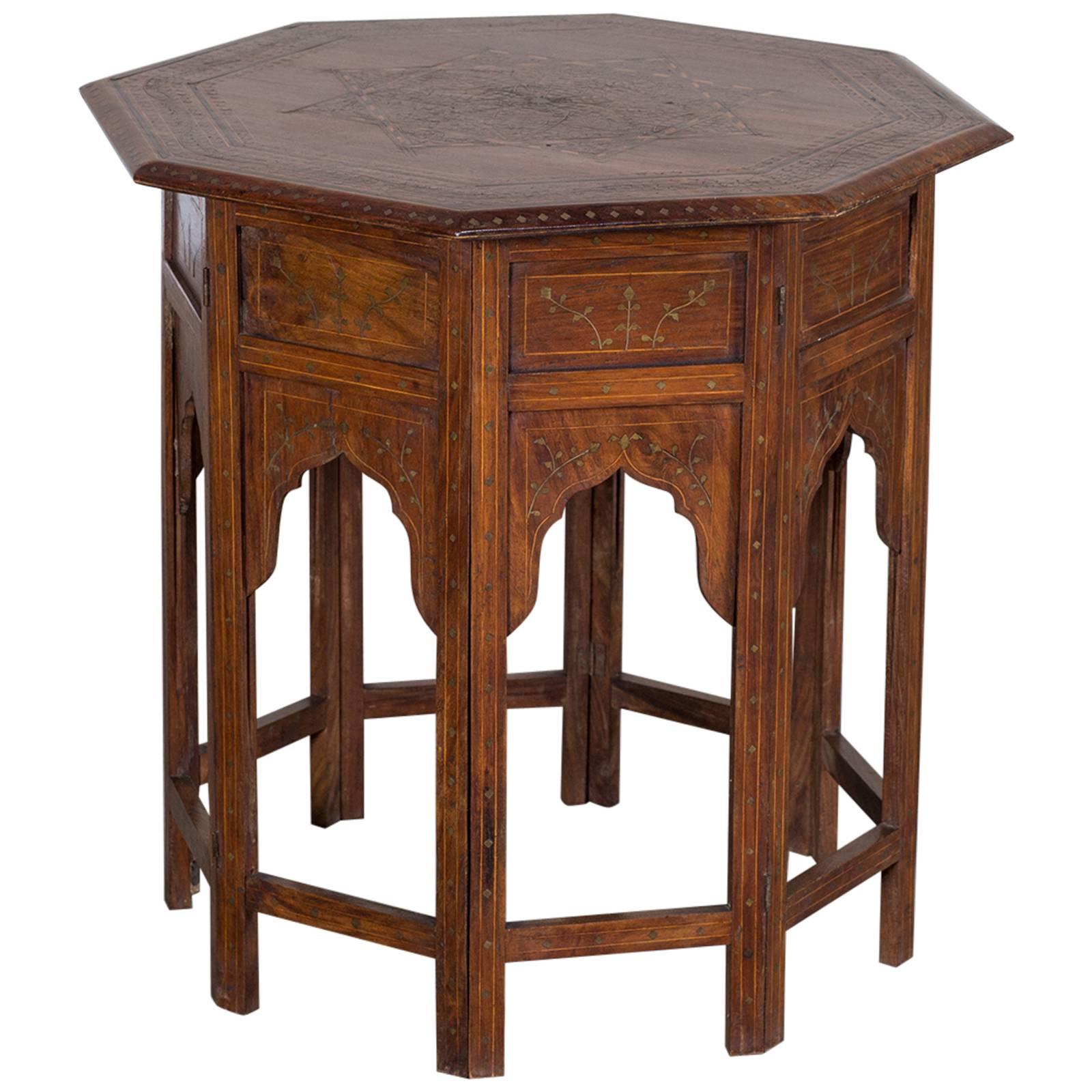 Antique Inlaid Rosewood, Ebony and Brass Hoshiapur Indian Table, circa 1890 For Sale