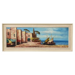 Mid-Century "Seashore Village" Acrylic on Wood Painting, 1960's