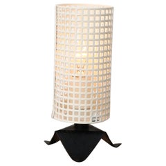 Mategot Style Perforated White Table Lamp with Black Base