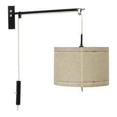 1950s Italian Extendable Wall Lamp with Black Metal Frame and Drum Shade