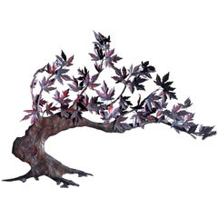Mid century modern metal Japanese Maple wall hanging sculpture attr Curtis Jeré