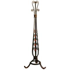 French Art Deco Period Gilded and Green Painted Wrought Iron Floor Lamp 4