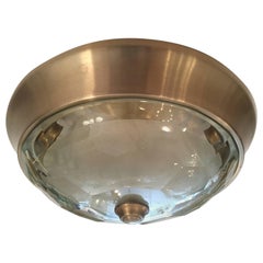 Italian Crystal Mid-Century Modern Flush Ceiling Light  Oscar Torlasco for Lumi