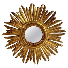 Beautiful Petite Starburst Sunburst Gilded Wood Mirror, Germany circa 1950s
