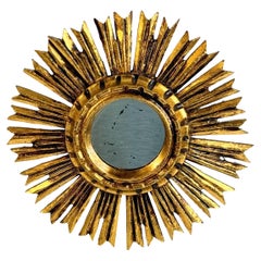 Beautiful Petite Starburst Sunburst Gilded Wood Mirror, Germany circa 1950s