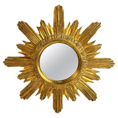 Schöner Sunburst-Starburst-Spiegel Vergoldetes Holz Stuck, Italien, um 1960er Jahre