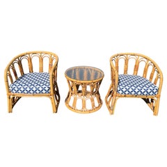 Pair of Palm Beach Bamboo Chairs with Matching Table