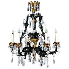 Antique French Louis XVI Style Bronze, Tole, Rock Crystal & Porcelain Chandelier 12