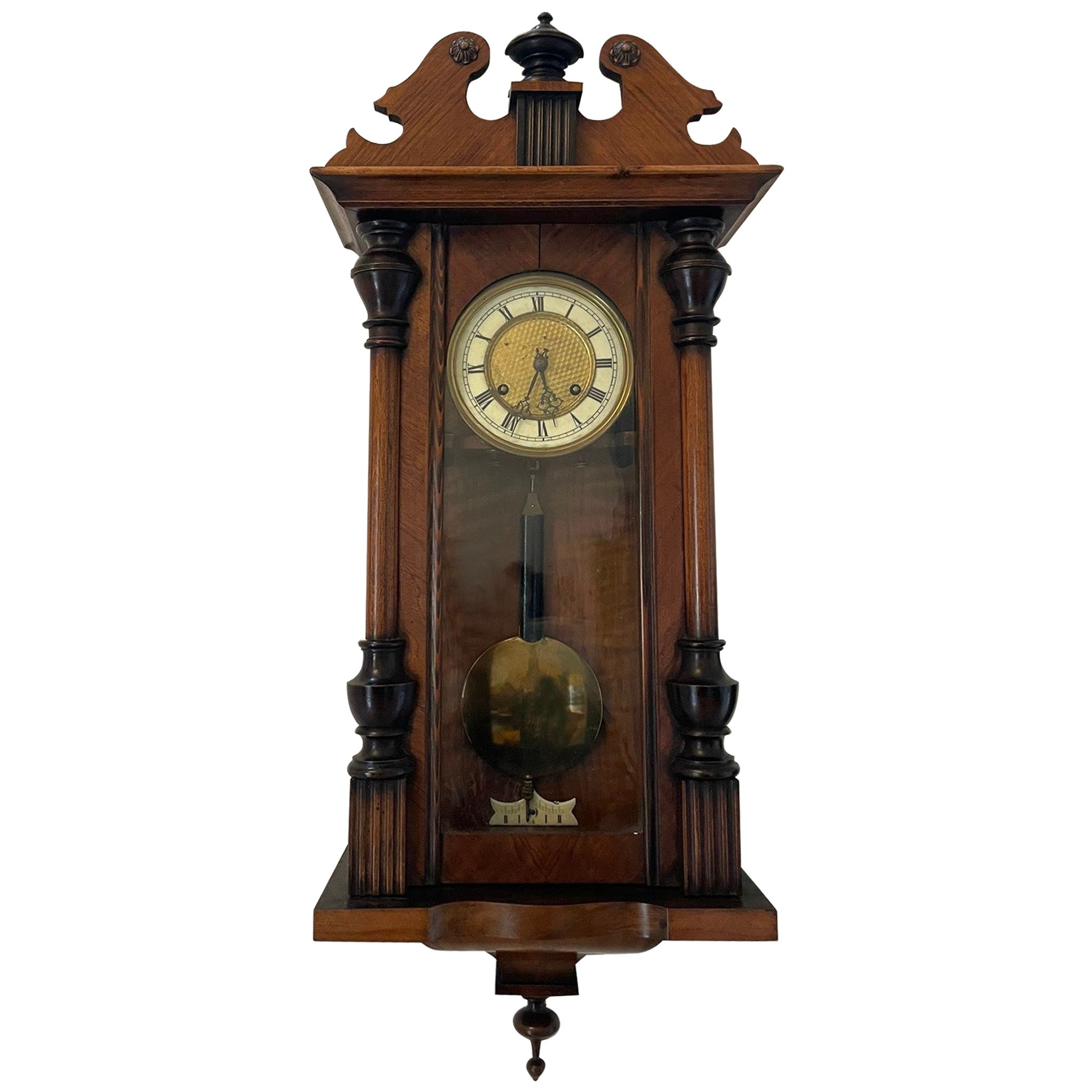 Antiguo Reloj de Pared de Viena Victoriano de Nogal