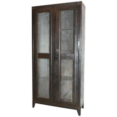 20th Century Black Metal Cabinet, Mesh Doors 'Bauche'