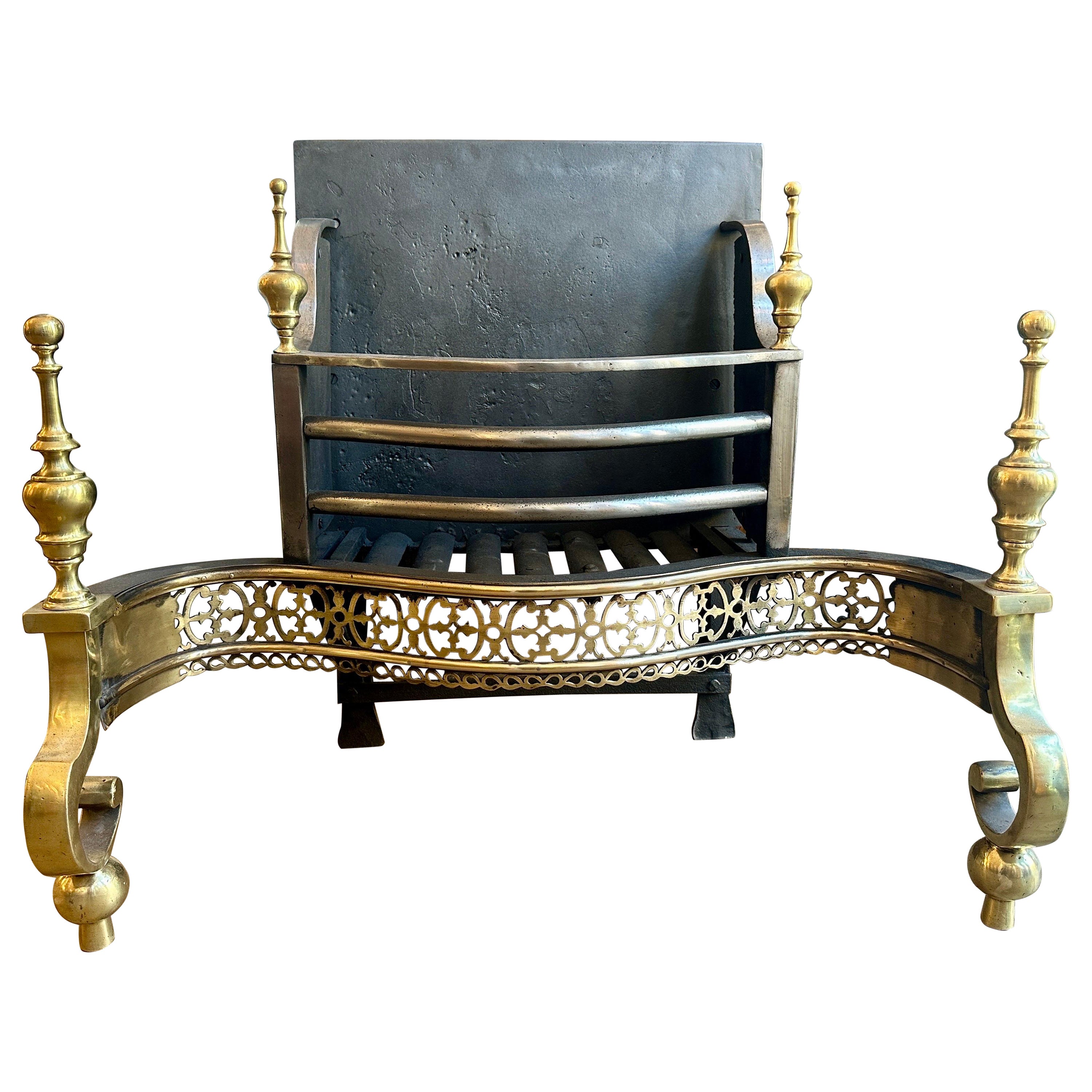 An English Antique Steel and Brass 19th Century Fire Grate