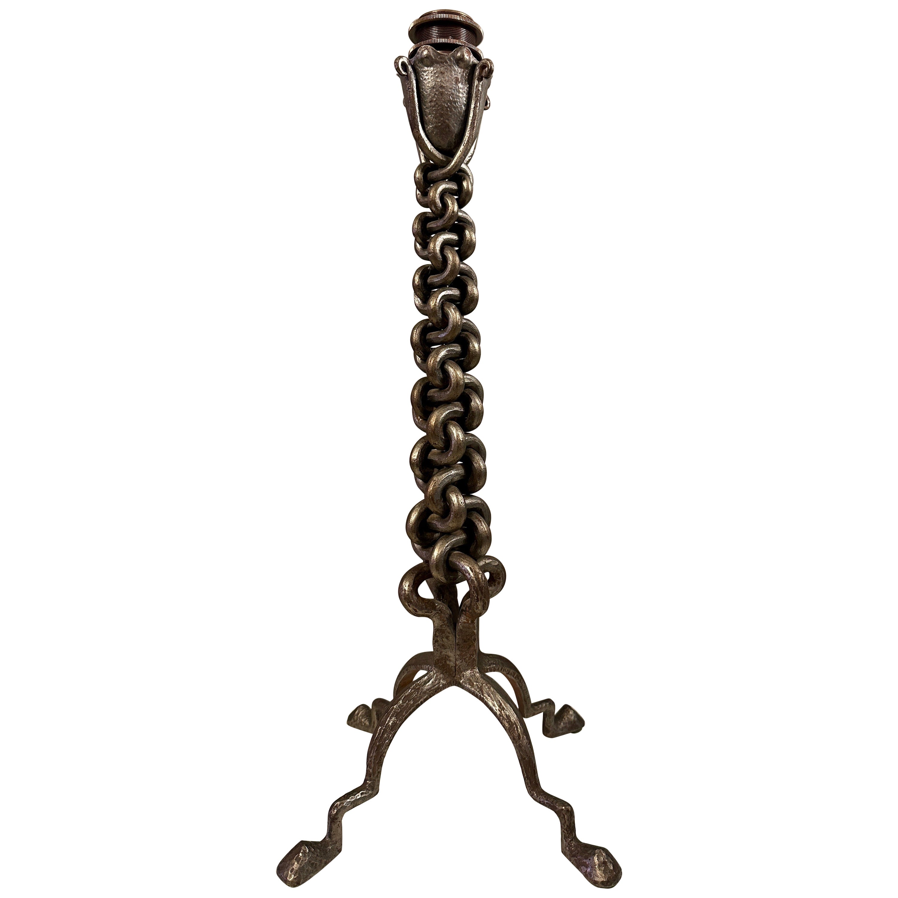 A Brutalist Chain Link Wrought Iron Table Lamp