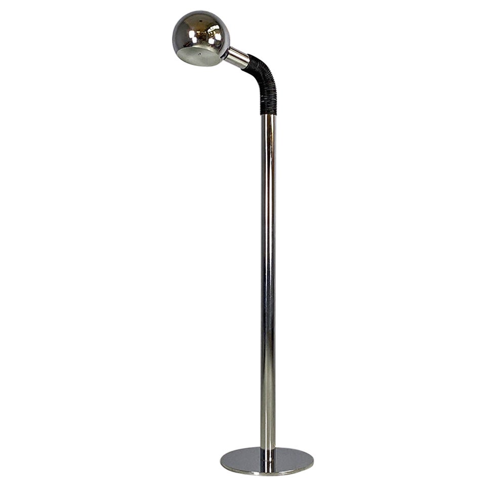 Italian space age adjustable chromed steel and black plastic floor lamp, 1970s