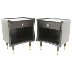 Pair of Ebonized Nightstands with Brass Hardware 7