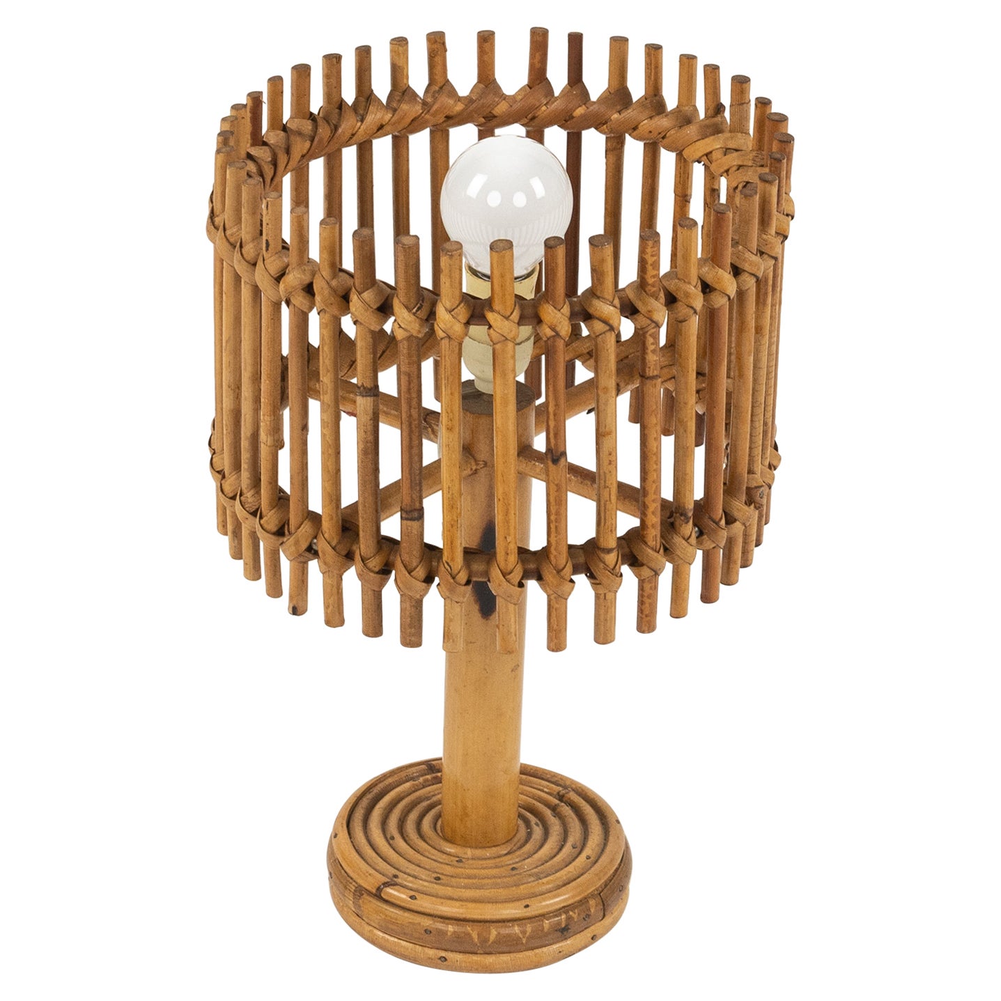 Lampada da tavolo di metà secolo in rattan e bambù in stile Louis Sognot, Italia anni '60