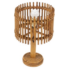 Lampada da tavolo di metà secolo in rattan e bambù in stile Louis Sognot, Italia anni '60