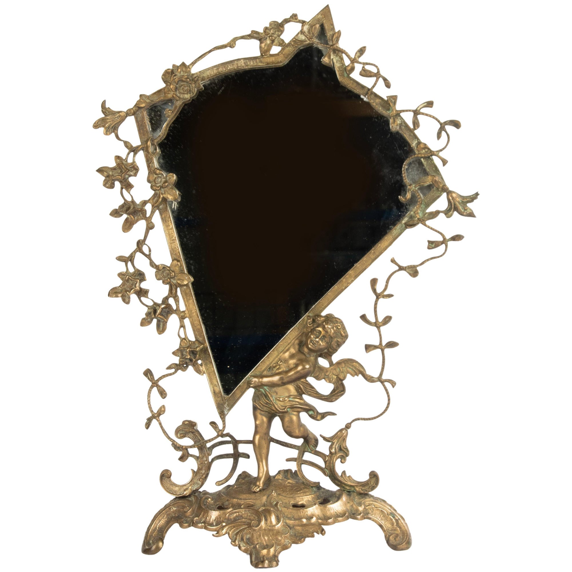 Antique Mirror de table en laiton
