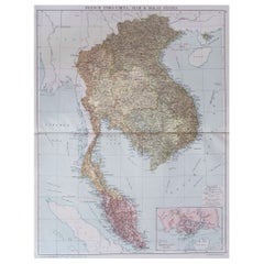 Large Original Vintage Map of S.E Asia, with a Vignette of Singapore