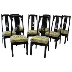 Asian-Inspired Lacquered Thibaut Luzon Chairs, S/8