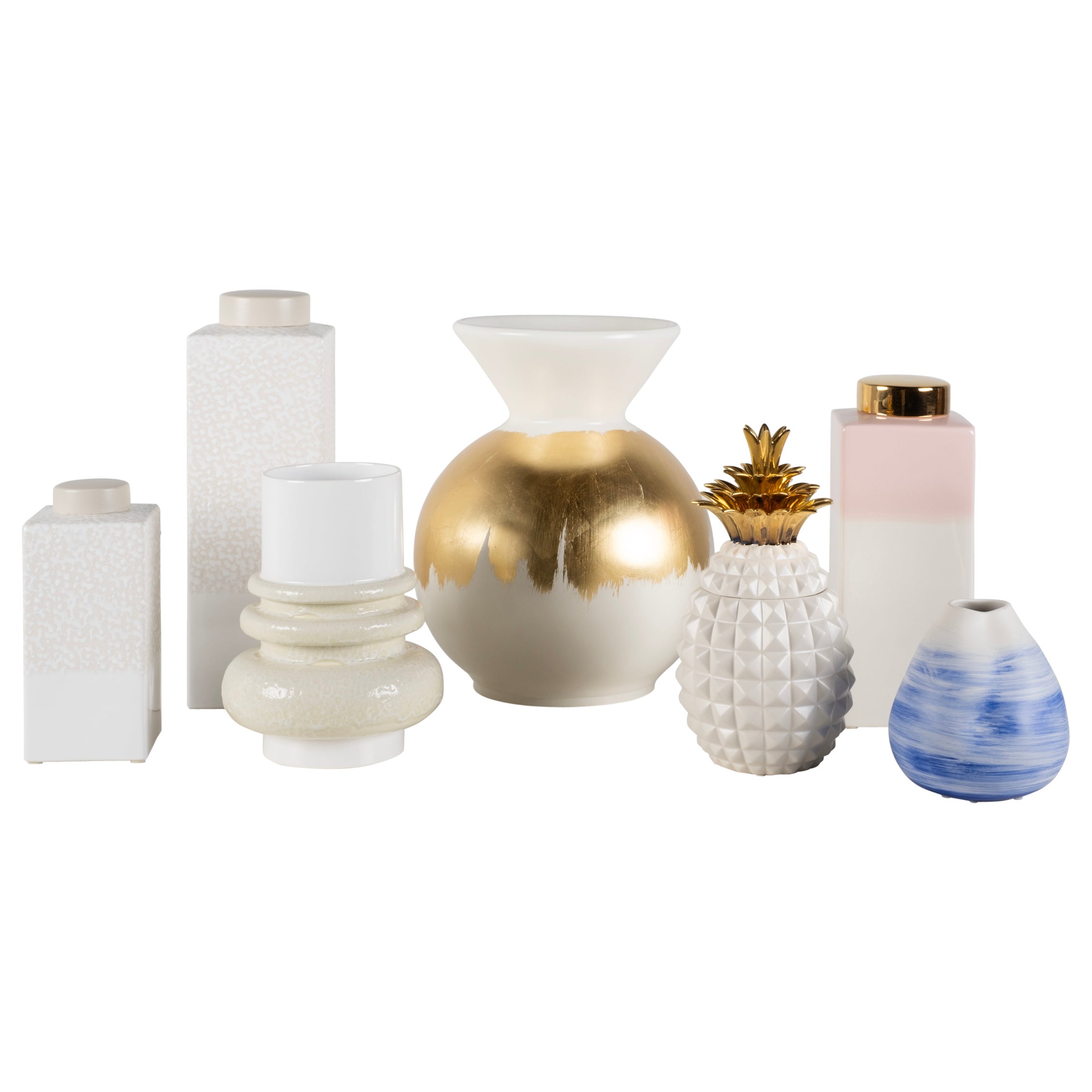Set/7 vasi in resina e ceramica oro bianco fatti a mano Portogallo Lusitanus Home