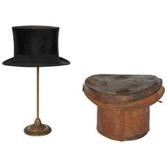 Antique French Gentleman Beaver Hat and Leather Box