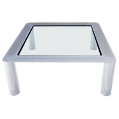 Bauhaus Polished Stainless Steel Chrome 36" Square Glass Top Coffee Table  MINT!
