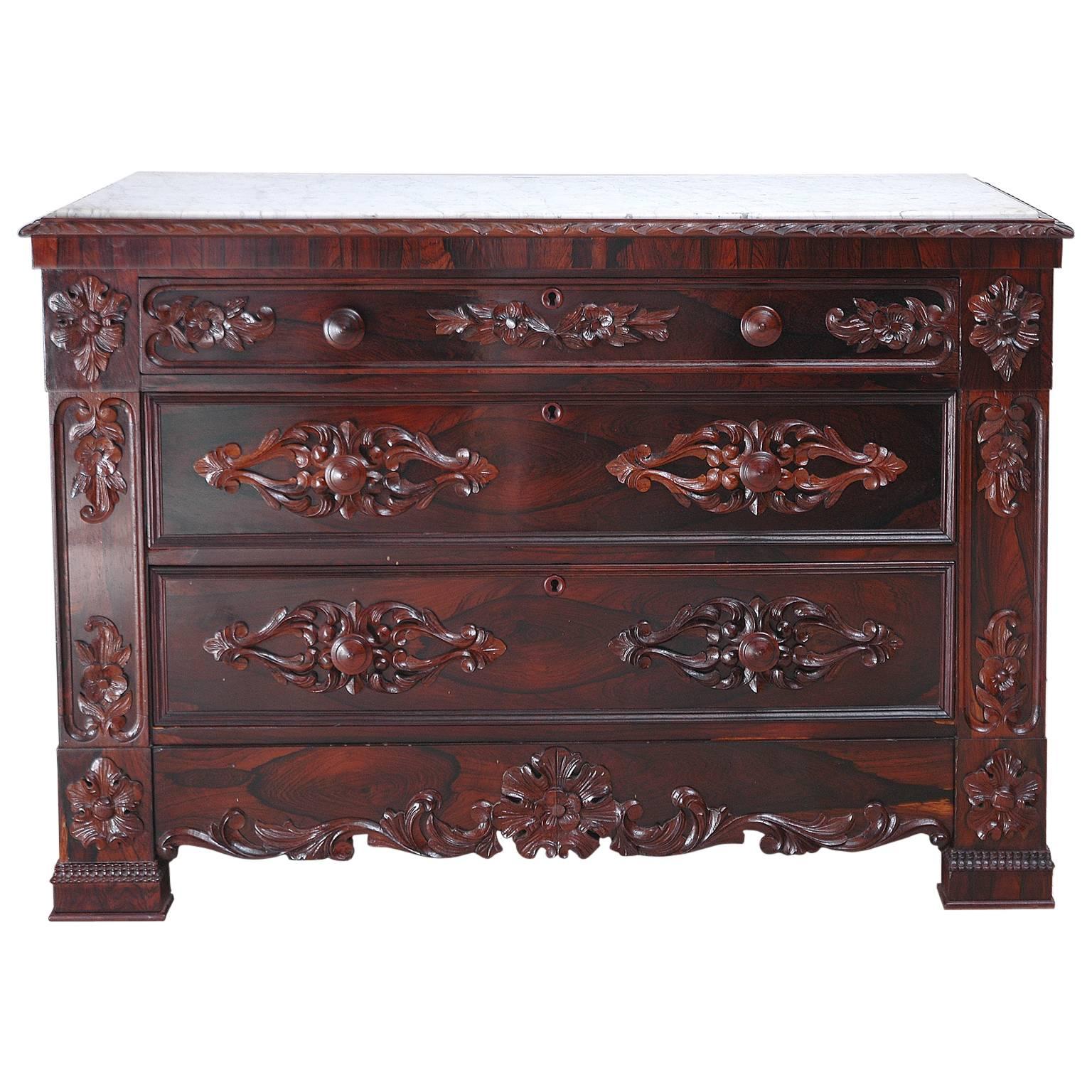 19th Century Post Civil War American Rosewood Chest of Drawers w/ Marble Top For Sale