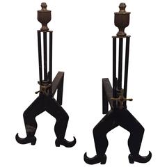 French Forged Iron and Brass Cowboy Andirons