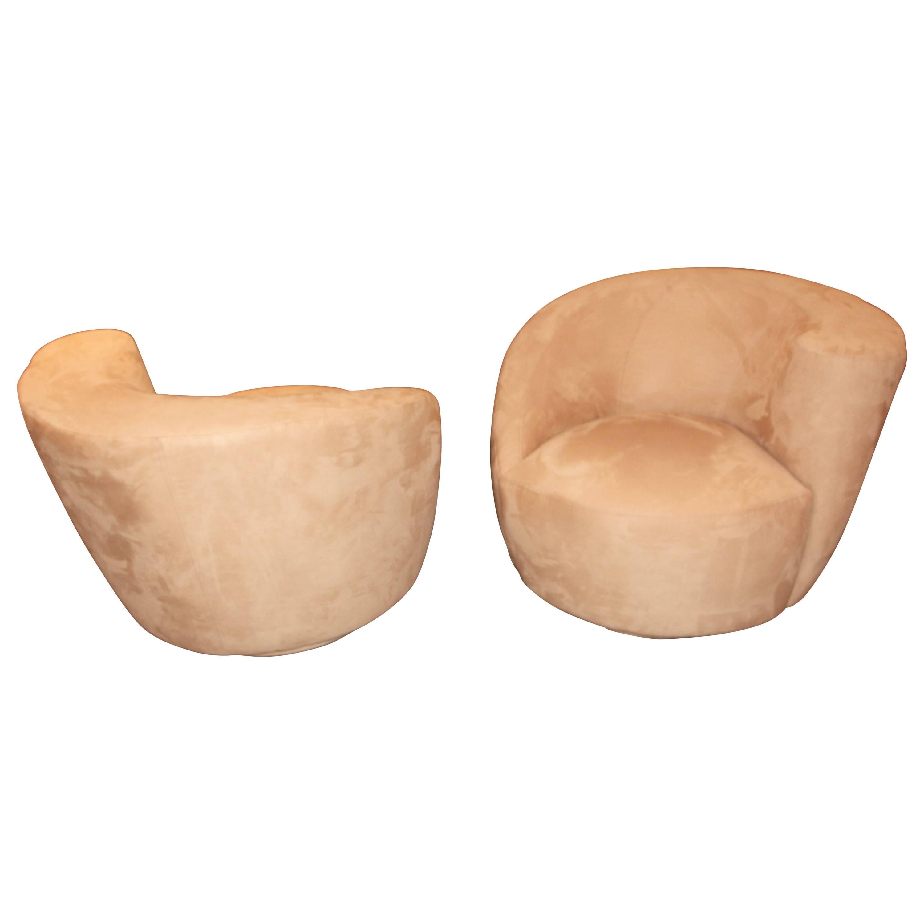 Pair of Kagan Swivel Nautilus Chairs in Microfiber