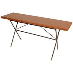 X-Base Iron and Teak Flip Top Console/Dining Table