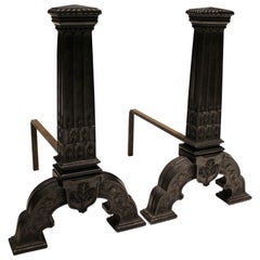 Late 19th Century Pair of English Arts and Crafts Patinated Bronze Andirons