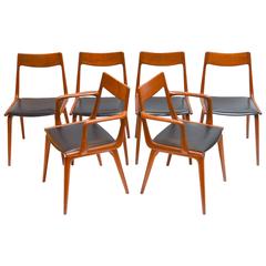 Set of Six 1960s Teak Erik Christensen Boomerang Dining Chairs for Slagelse