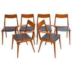 Set of Six 1960s Teak Erik Christensen Boomerang Dining Chairs for Slagelse