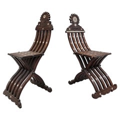Chaises pliantes du Moyen-Orient incrustées de nacre anciennes, lot de 2