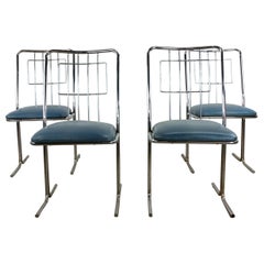 Set di 4 sedie da pranzo cromate del Mid Century Modern con tappezzeria vintage