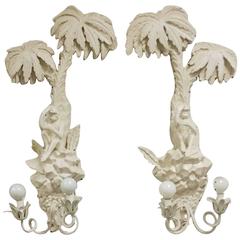 Monkey Sconces Pair French Palm Tree Wall Lights Style of Serge Roche Palm Beach