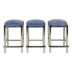 Modernist Cal-Style Chrome Counter Stools Set of 3